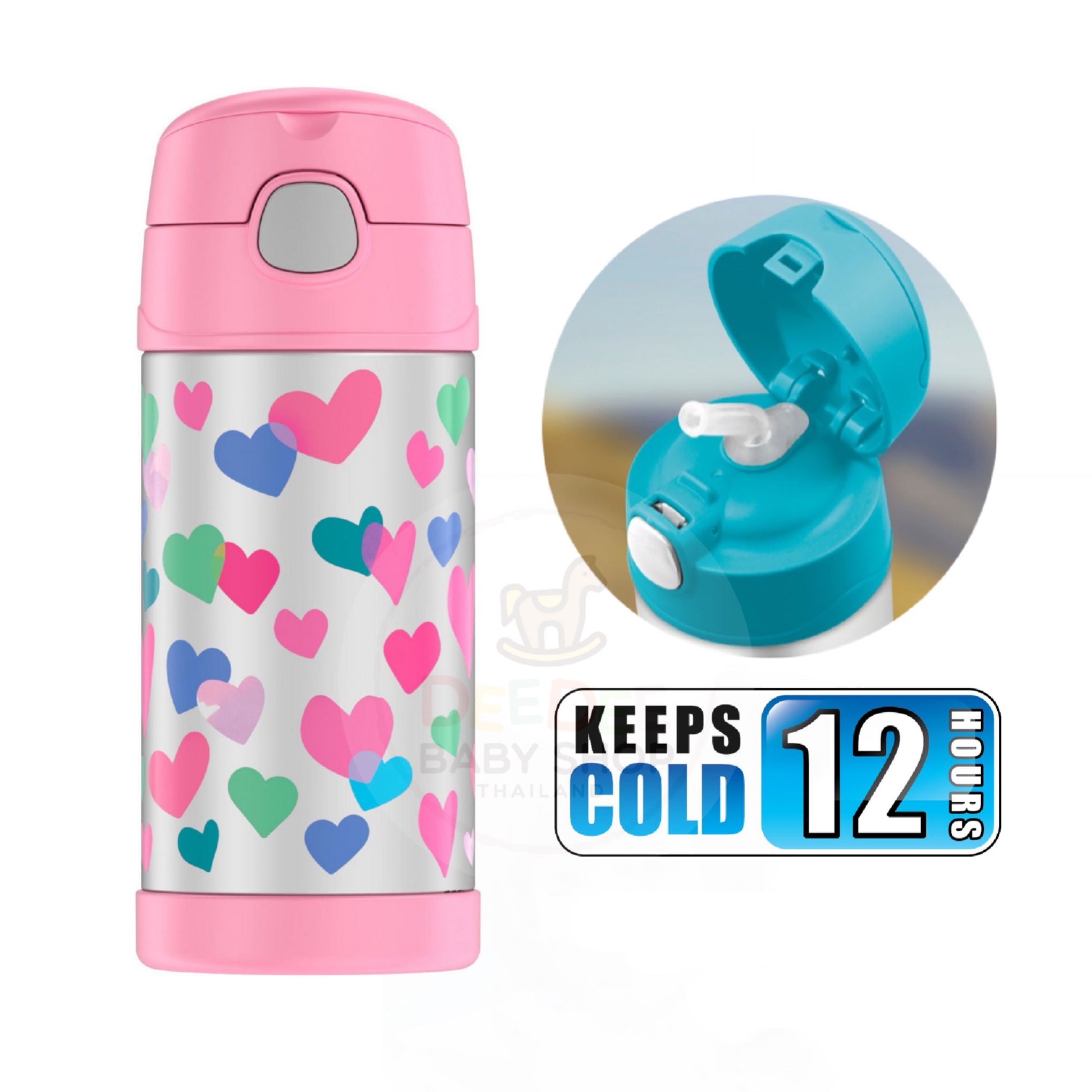 กระติกน้ำสเตนเลสรักษาอุณหภูมิ Thermos Watercolor Hearts FUNtainer Vacuum Insulated Stainless Steel Bottle 12OZ