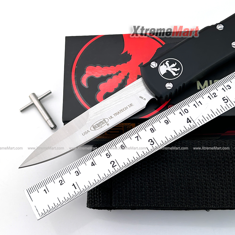 มีดสปริงขนาดกลาง Microtech (New Ultratech) คมเดียว ใบเงิน Combat Troodon 00556 Automatic Knife