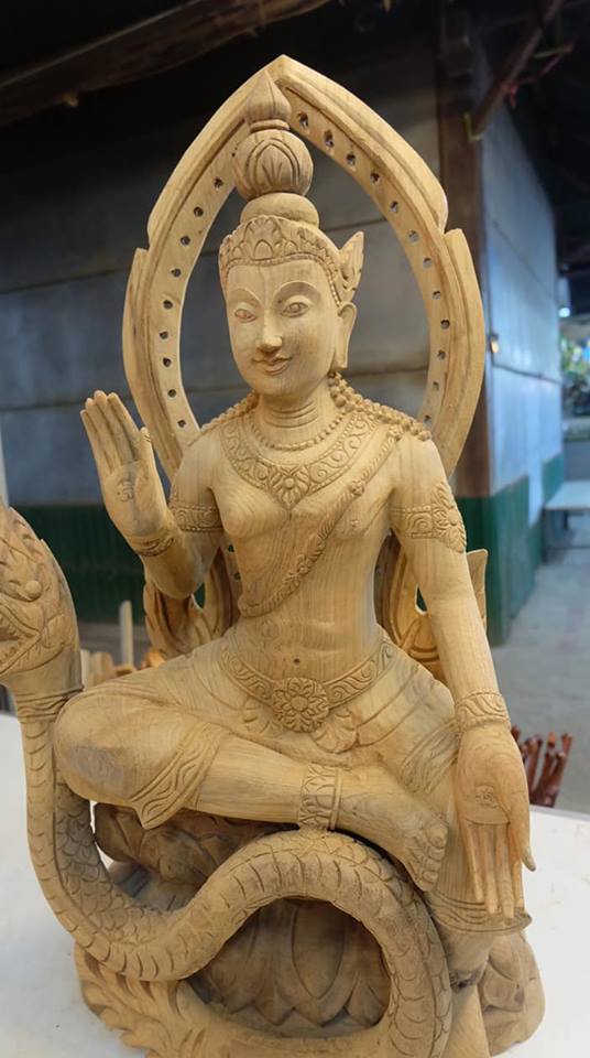 รูปหล่อ แกะสลักจากไม้สัก ท่านพญามัจจุรินทร์นาคราช​ (สูง​28​นิ้ว​ หน้าตัก​12​นิ้ว​)