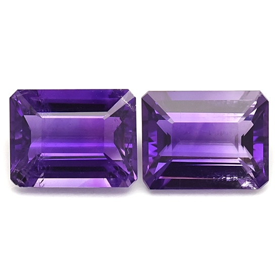 Couple Amethyst พลอยเนื้ออ่อน อเมทิสต์ รูปสี่เหลี่ยมตัดมุม น้ำหนักรวม 4.06 กะรัต สีม่วงเข้มสวย ความสะอาดมองตาเปล่าสะอาด 99%
