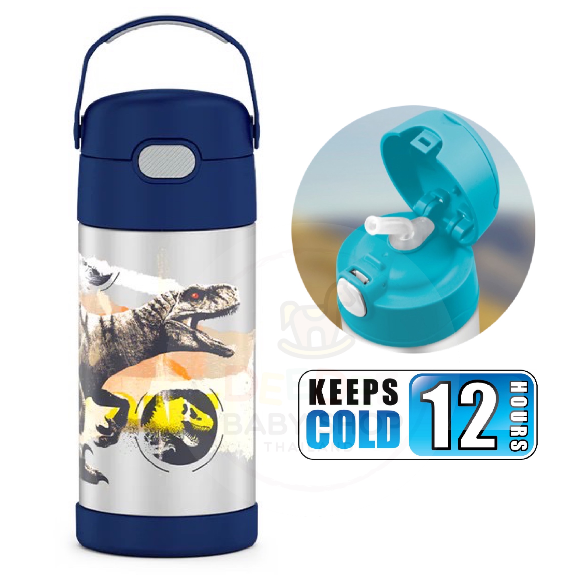 กระติกน้ำสเตนเลสรักษาอุณหภูมิ Thermos Jurassic World FUNtainer Vacuum Insulated Stainless Steel Bottle 12OZ with Bali Handle