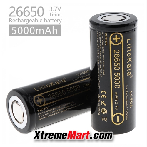 แบตเตอรี่ชาร์จ Liitokala 26650 Lii-50A 5000mAh Rechargeable Lithium Battery ไม่มีวงจรป้องกัน (ก้อนละ)