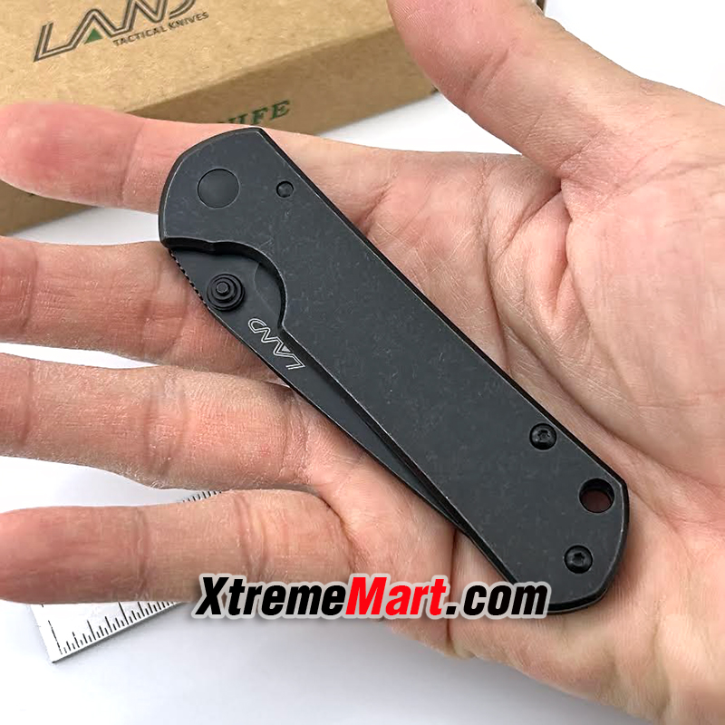 มีดพับ Land รุ่น 811 สีดำ ของแท้ 100% ใบมีดสแตนเลส ระบบ Frame Lock Stainless Steel Folding Knife (ใบดำ ด้ามดำ)
