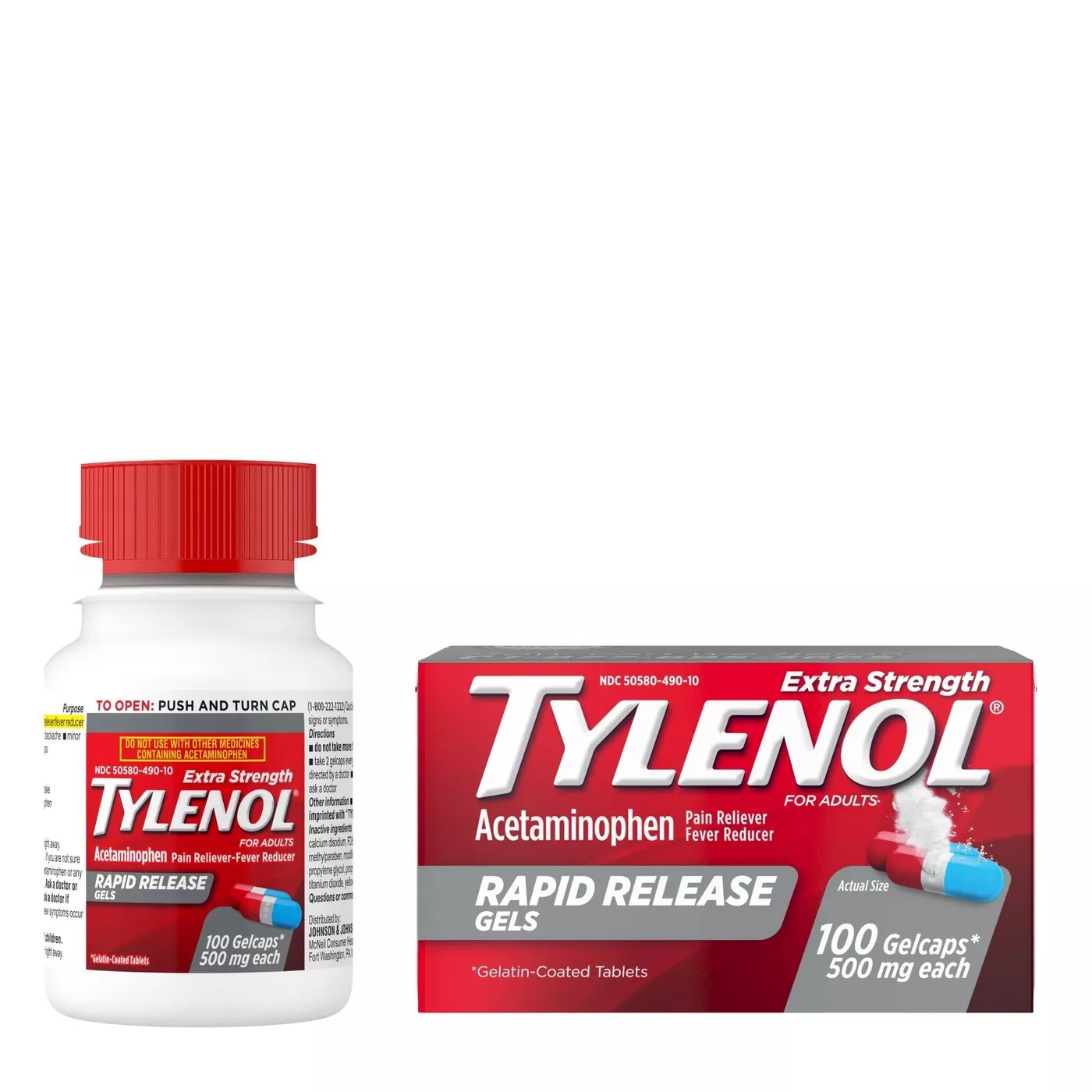ยาบรรเทาอาการปวดและลดไข้ชนิดเข้มข้น Tylenol Extra Strength RAPID RELEASE Gels (100 Gelcaps)