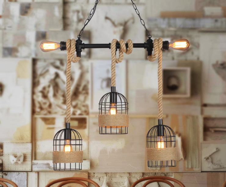 โคมไฟระย้าแขวนเพดานเชือกลินิน 5 ดวง , 7 ดวง [ROP2406]