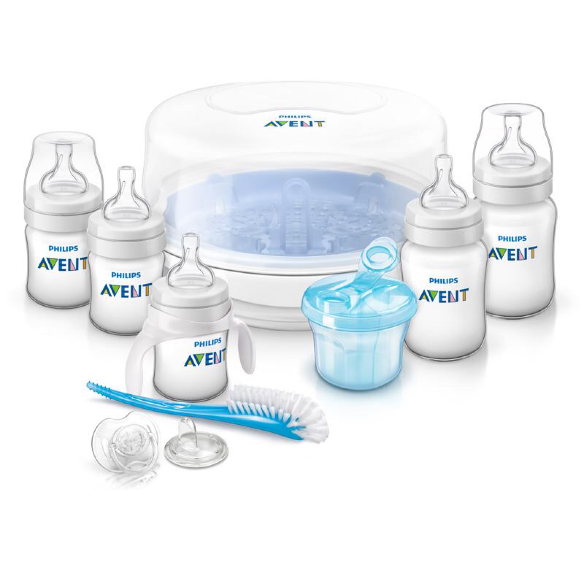 ชุดขวดนมพร้อมอุปกรณ์กำจัดเชื้อโรคด้วยไมโครเวฟ Philips AVENT Essentials Gift Set - Classic