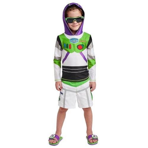 เสื้อว่ายน้ำเด็กและกางเกงขาสั้น Buzz Lightyear Hooded Rash Guard for Kids & Swim Trunks กันรังสียูวี 50+ ไซส์ 3 และ 5/6