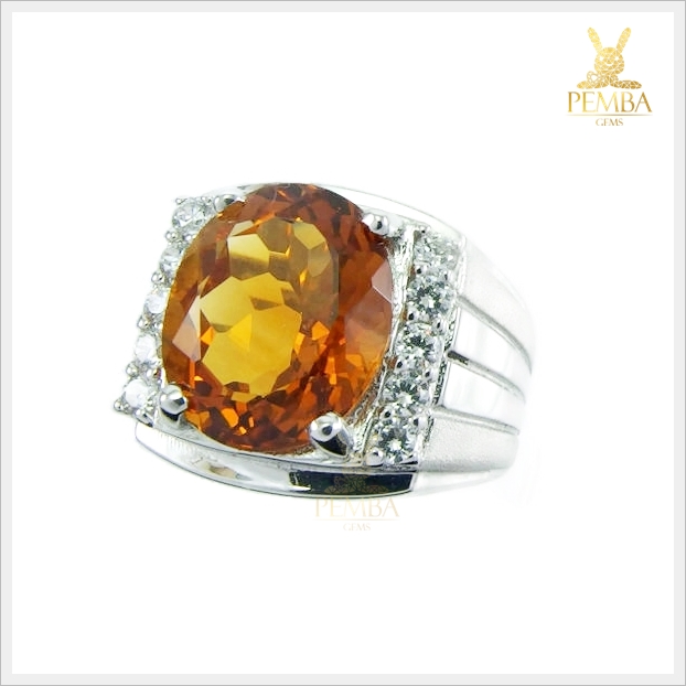 แหวนซิทรินแท้ เงินแท้925 ชุบทองคำขาว โดดเด่นเต็มๆ นิ้ว