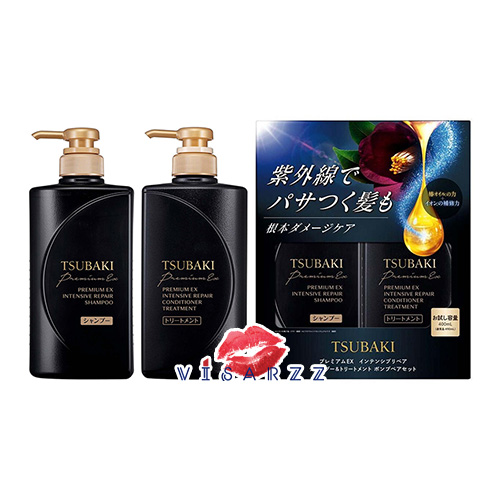 (กล่องดำ 400+400mL) Tsubaki Premium EX Intensive Repair Shampoo 400mL + Conditioner 400mL สูตรเพื่อบำรุงผมที่แห้งเสียเป็นพิเศษ ให้ผมกลับมานุ่มลื่น เรียงตัวสวย มีออร่าเหมือนเก่า