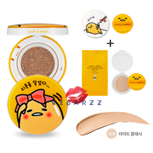 (#21 ตลับสีเหลือง) Holika Holika x Gudetama Lazy & Easy Face 2 Change BB Cushion SPF50+/PA+++ 15g x 2 # 21 Put Ribbon On แป้งบีบีคุชชั่น คอลเลคชั่นสุดน่ารัก สุดขี้เกียจ ตามสไตล์ไข่ขี้เกียจ