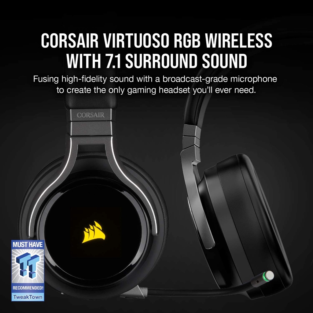 Corsair Virtuoso RGB Wireless Gaming Headset - High-Fidelity 7.1 Works with PC, PS5, PS4 หูฟัง