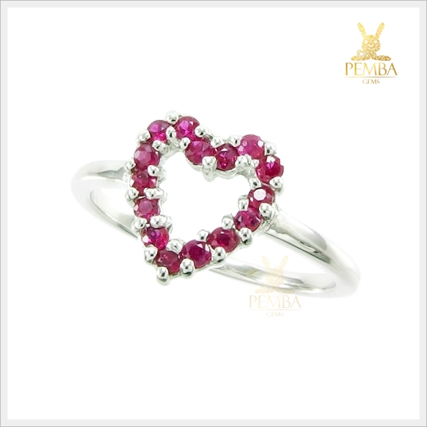 แหวนทับทิมพม่า เงินแท้925 ชุบทองคำขาว ดีไซน์รูปหัวใจสวยเก๋ แหวนพลอยแท้