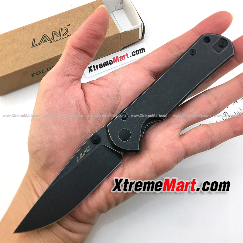 มีดพับ LAND รุ่น 913 (ล็อตใหม่ หมุดสีดำ) ใบมีดสแตนเลส ระบบ Frame Lock Stainless Steel Folding Knife (ด้ามดำ ใบดำ)