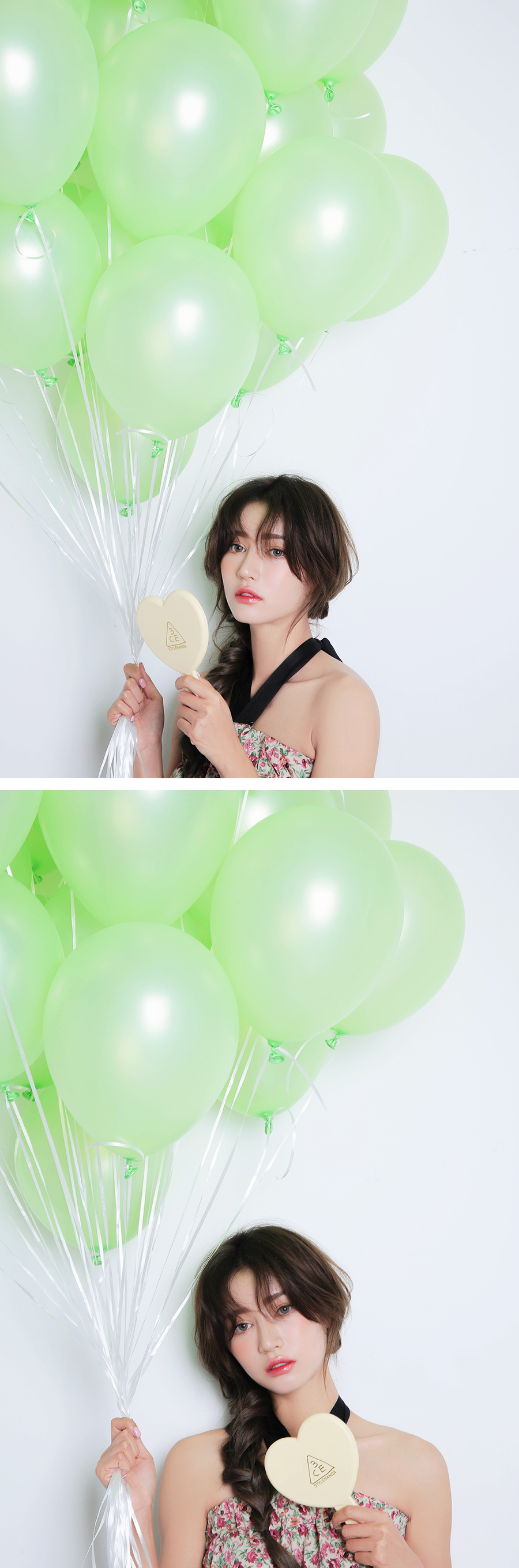 (#Yellow) 3CE Love 3CE Heart Hand Mirror กระจกแต่งหน้า รูปทรงหัวใจ สีพาสเทล น่ารักสดใส