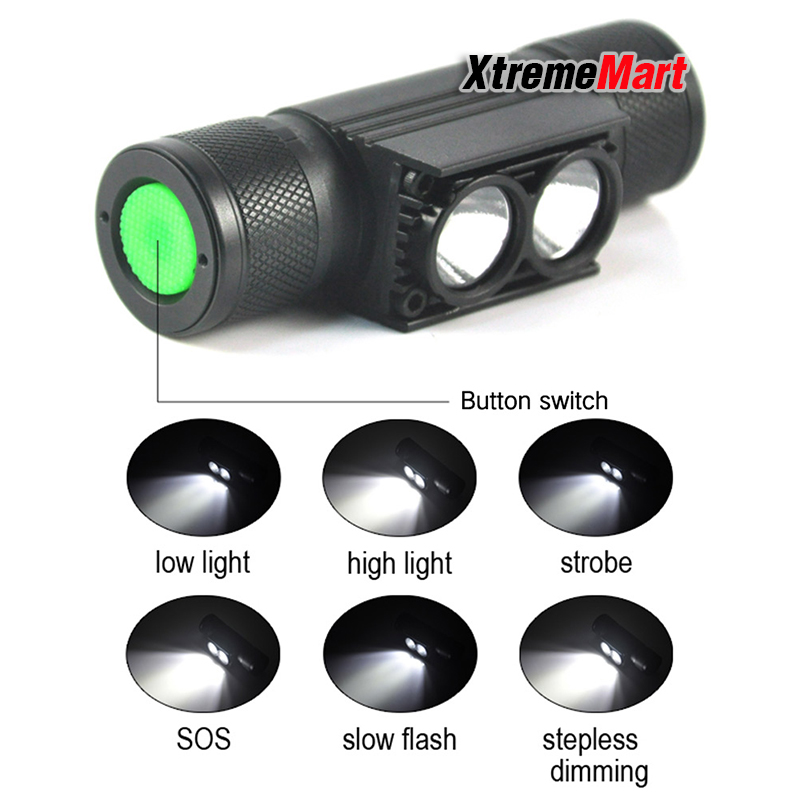 ชุดเซตไฟฉายคาดหัว 2หลอด บอดี้อลูมินั่ม สว่าง 1200 ลูเมน 6 โหมด แสงสีขาว พร้อมสายชาร์จ และแบตเตอรี่