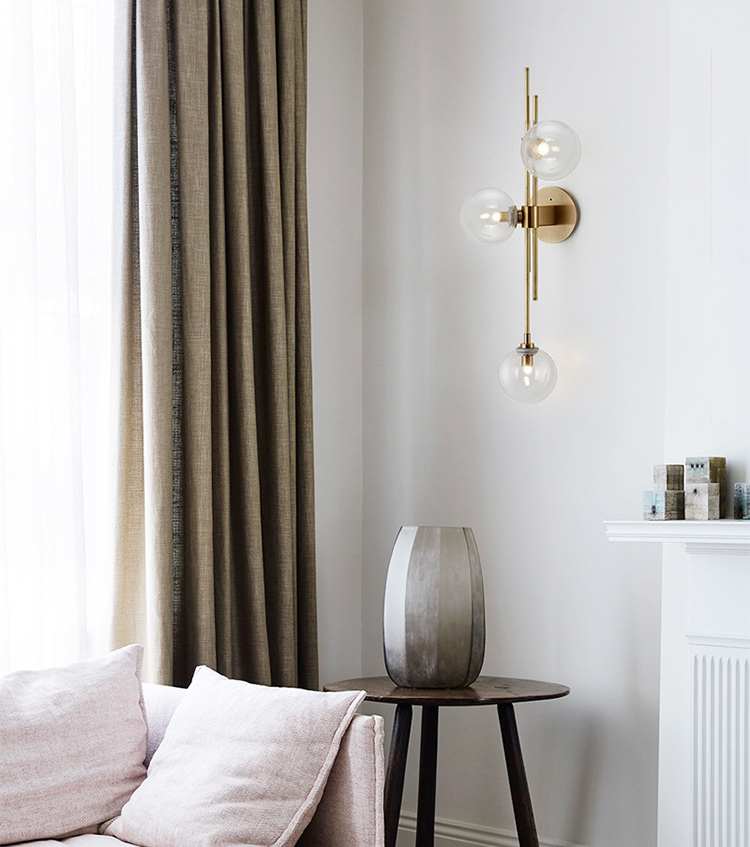 โคมไฟติดผนังโป๊ะแก้วกลม 3 ดวง ตัวโคมสีทอง [XG-7065]