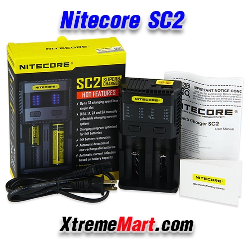 เครื่องชาร์จ Nitecore SC2 Superb Charger ชนิด 2 ราง แยกชาร์จอิสระ เป็นรุ่นชาร์จไฟ 3A ช่วยให้เต็มเร็ว สามารถชาร์จผ่าน USB ได้