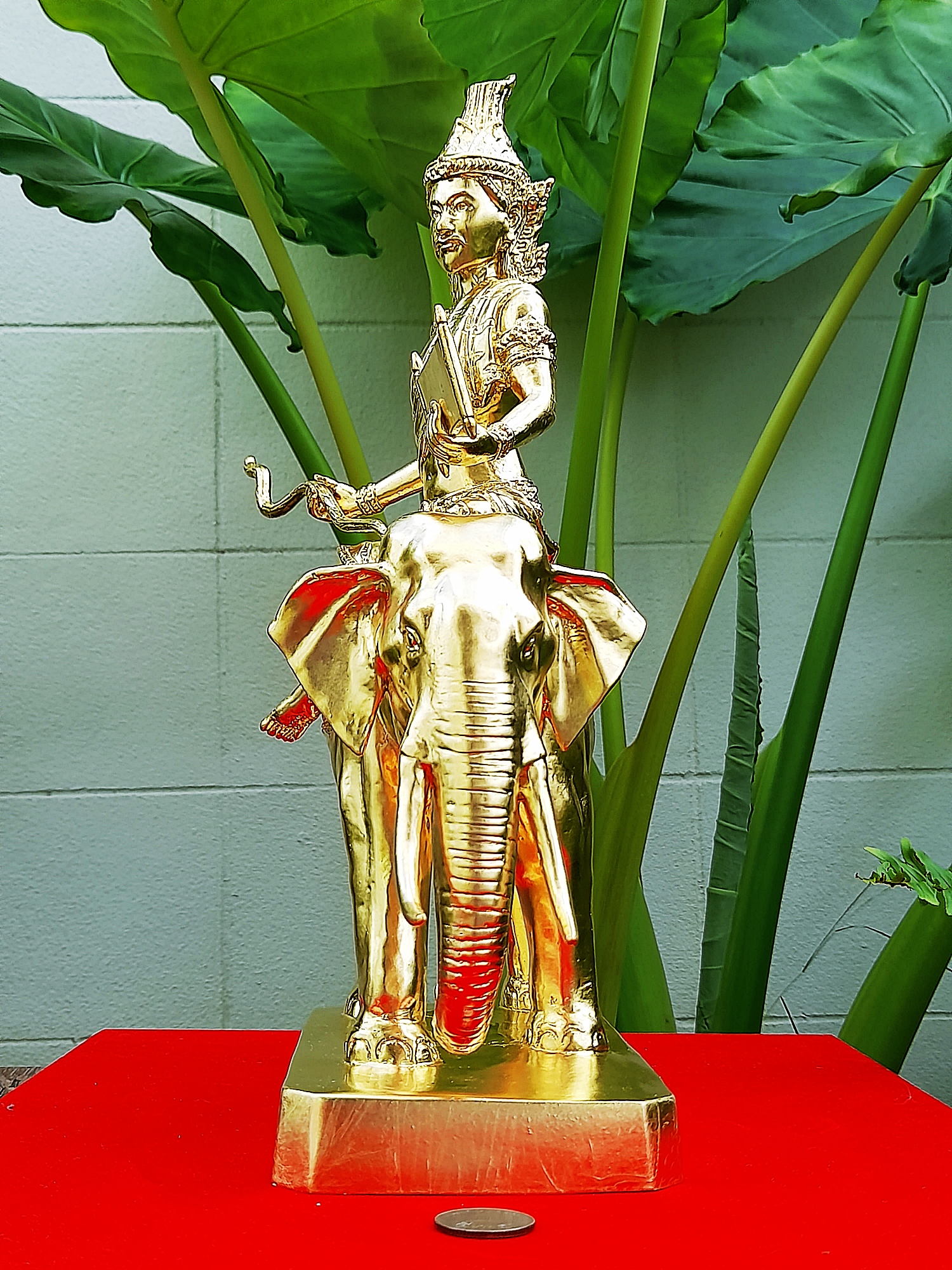 รูปหล่อ ปู่พระฤาษี ประทับทรงช้าง(พญาช้างสาร) ถือไม้เท้า กระดานชนวน (พระพฤหัสบดี แห่ง สติปัญญา บรมครูของทุกสรรพศาสตร์วิชา(เป็นหัวหน้าของปู่ฤาษี108ตน)) (ขนาดใหญ่ ตั้งบูชา สูง14นิ้ว ยาว9นิ้วครึ่ง ลึก4นิ้วครึ่ง) เนื้อโลหะทองเหลือง ปิดทองแท้ ปี2564 #รับประกันแ