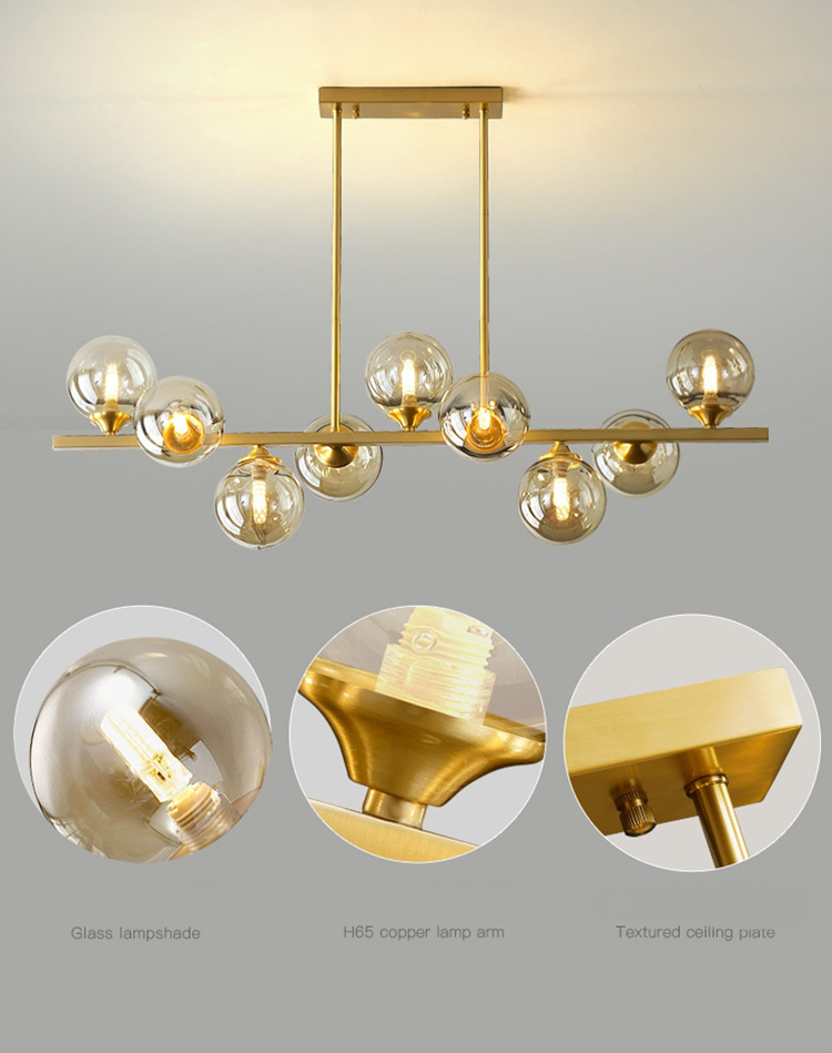 โคมไฟแขวนเพดานสไตล์โมเดิร์นโครงสีทองเหลืองโป๊ะโคมแก้วทรงกลมสีเหลืองใส [JB1438]