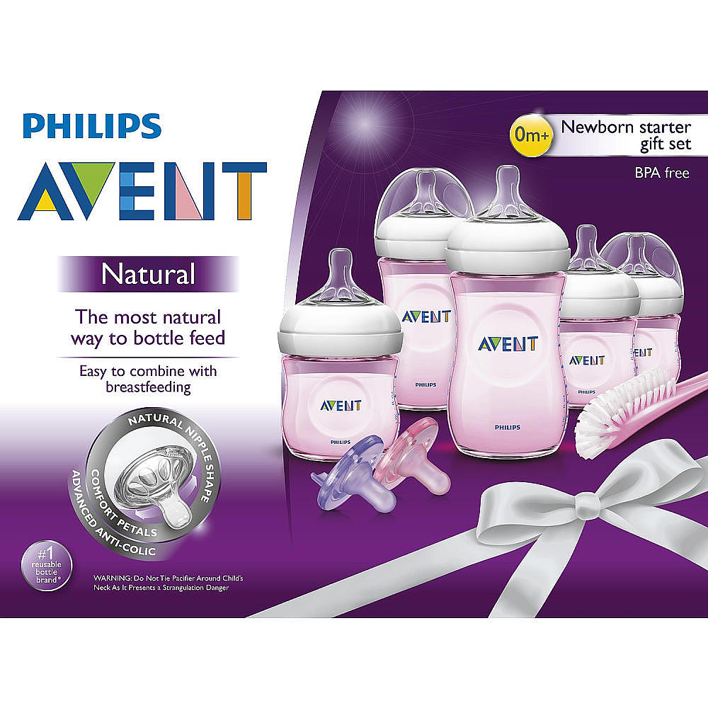 ชุดขวดนมพร้อมอุปกรณ์ทำความสะอาด Philips AVENT Newborn Starter Gift Set - Natural (Pink)