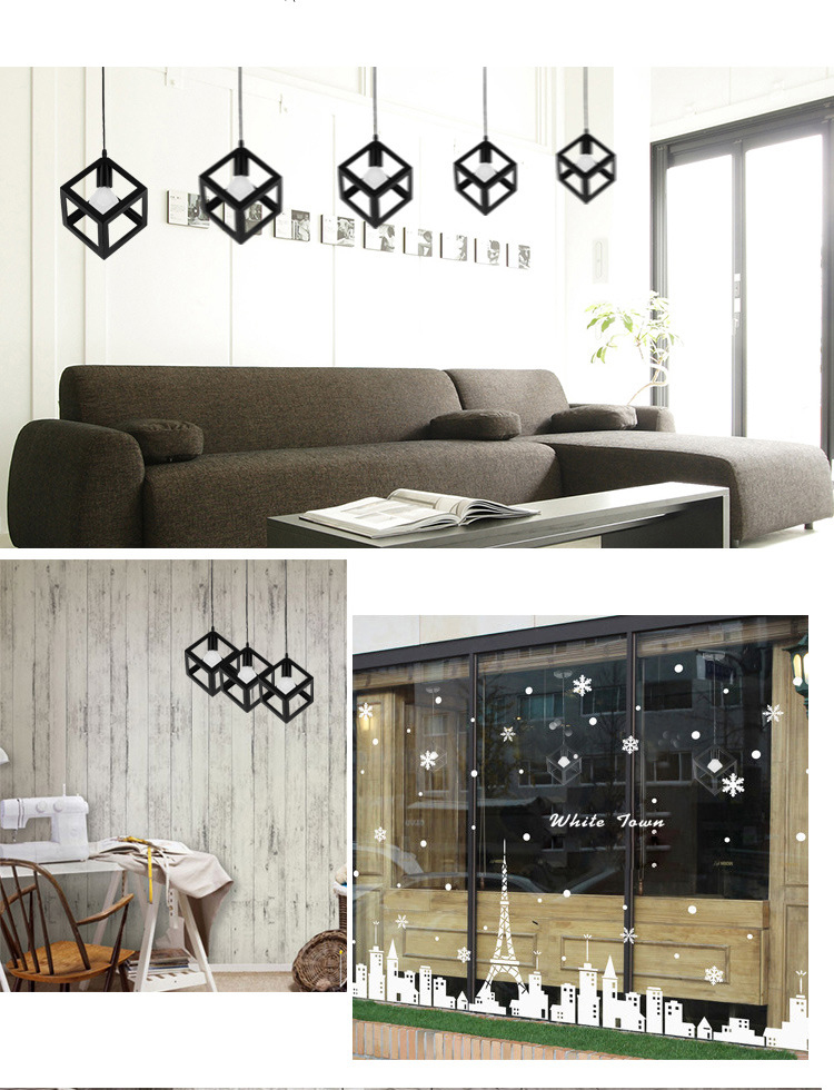 โคมไฟห้อยเพดานเหล็กทรงสี่เหลี่ยมจตุรัส สไตล์ Nordic minimalist