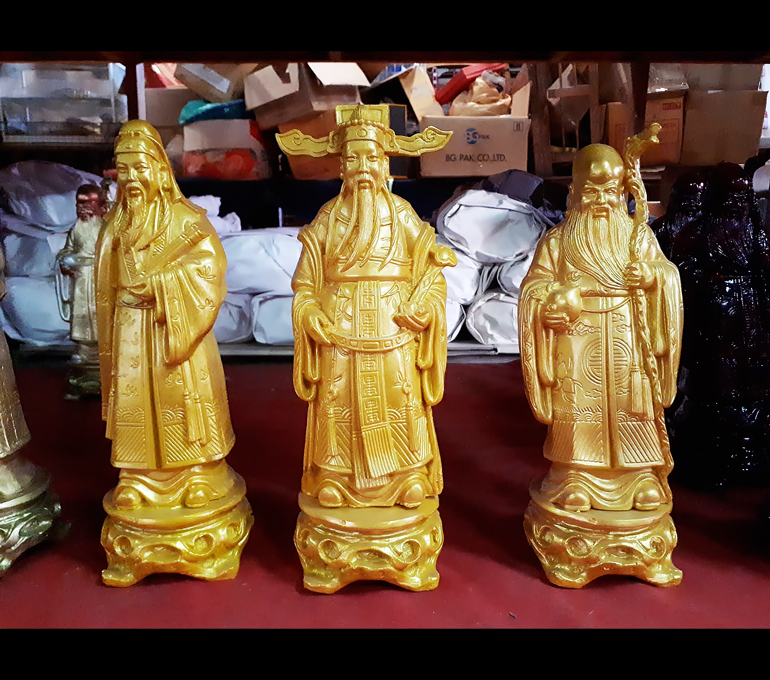 รูปหล่อ รูปปั้น ฮก ลก ซิ่ว (สีขาว สีทอง สีน้ำตาล ลงสี) (สูง27ซม. กว้าง10ซม.) เนื้อเรซิ่น