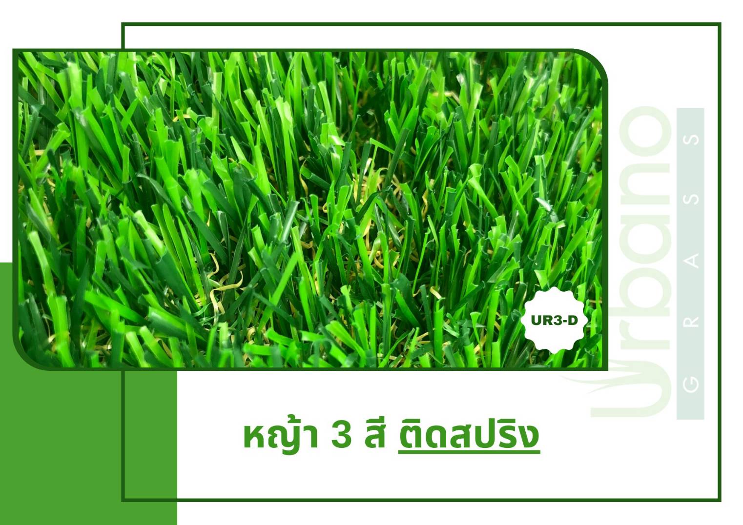 หญ้าเทียม 3ซม. เกรดPremium 2x25 เมตร สีเขียวเข้มแซมน้ำตาล สำหรับแต่งบ้าน แต่งสวน สีเหมือนจริง Urbano Grass ( เออบ่าโนกร๊าส ) แต่งร้าน แต่งคอนโด