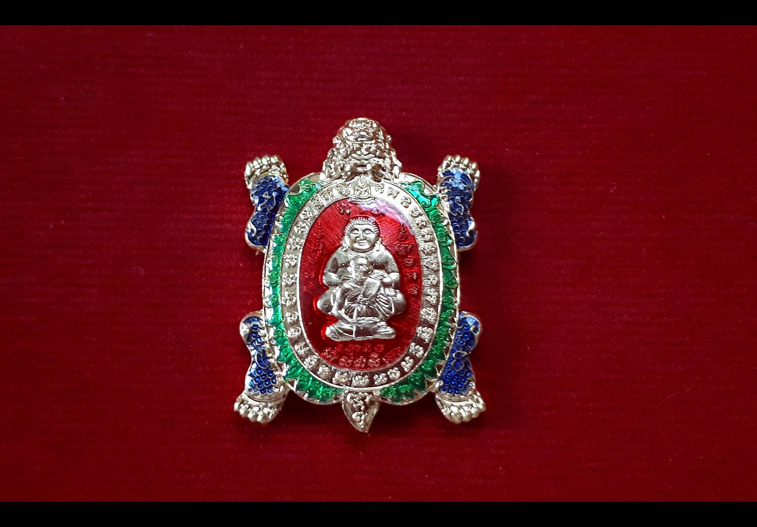 เหรียญหลวงปู่หลิว วัดไร่แตงทอง พระสังกัจจายน์ พิมพ์เต่ามังกร จ.นครปฐม เนื้อกระไหล่ทองลงยาแดง ปี2562