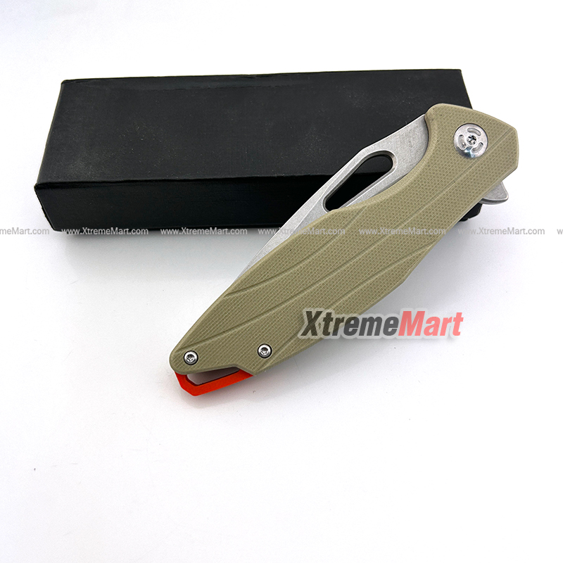 มีดพับด้ามดำ D2 Blade Pocket Knives ด้ามท้ายสีส้ม G10 Handle (ด้ามเทา)