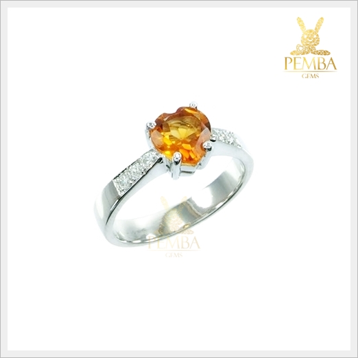 แหวนซิทรินแท้ สีส้มสวยใส เงินแท้ ชุบทองคำขาว แหวนพลอยแท้