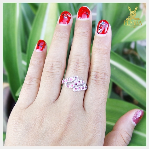 แหวนทับทิมพม่าแท้ สีชมพูหวานๆ สวยงาม เงินแท้925 แหวนพลอยแท้