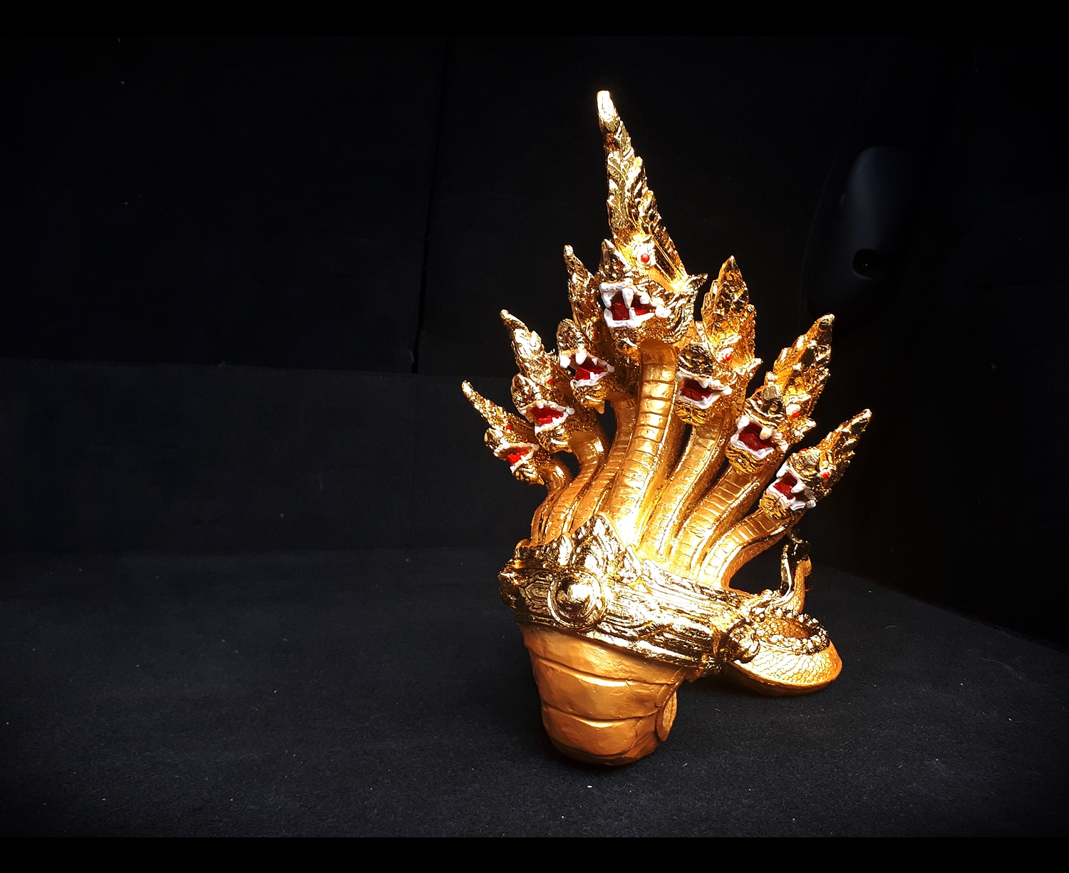 รูปหล่อ พญานาค อนันตนาคราช 7เศียร เลื่อย สีทอง เนื้อโลหะ (ปิดทอง ชุบทองด้าน ยาว14นิ้ว สูง11.5นิ้ว) (ขายปลีก ขายส่ง งานฝีมือสั่งทำหล่อ)