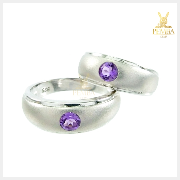 แหวนพลอยคู่รัก Ring of Love ฝังพลอยอเมทิสต์แท้ เงินแท้ ชุบทองคำขาว