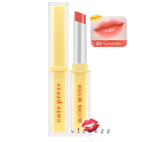 (01 Carrot Cake) Cute Press Butter Better Plumping Lip Tint Gel SPF 40 PA+++ คิว เพลส บัตเตอร์ เบทเทอร์ พลัมปิ้ง ลิป ทินท์ สีชัดสดใสติดทนกว่าที่เคยเพียงปาดเดียว
