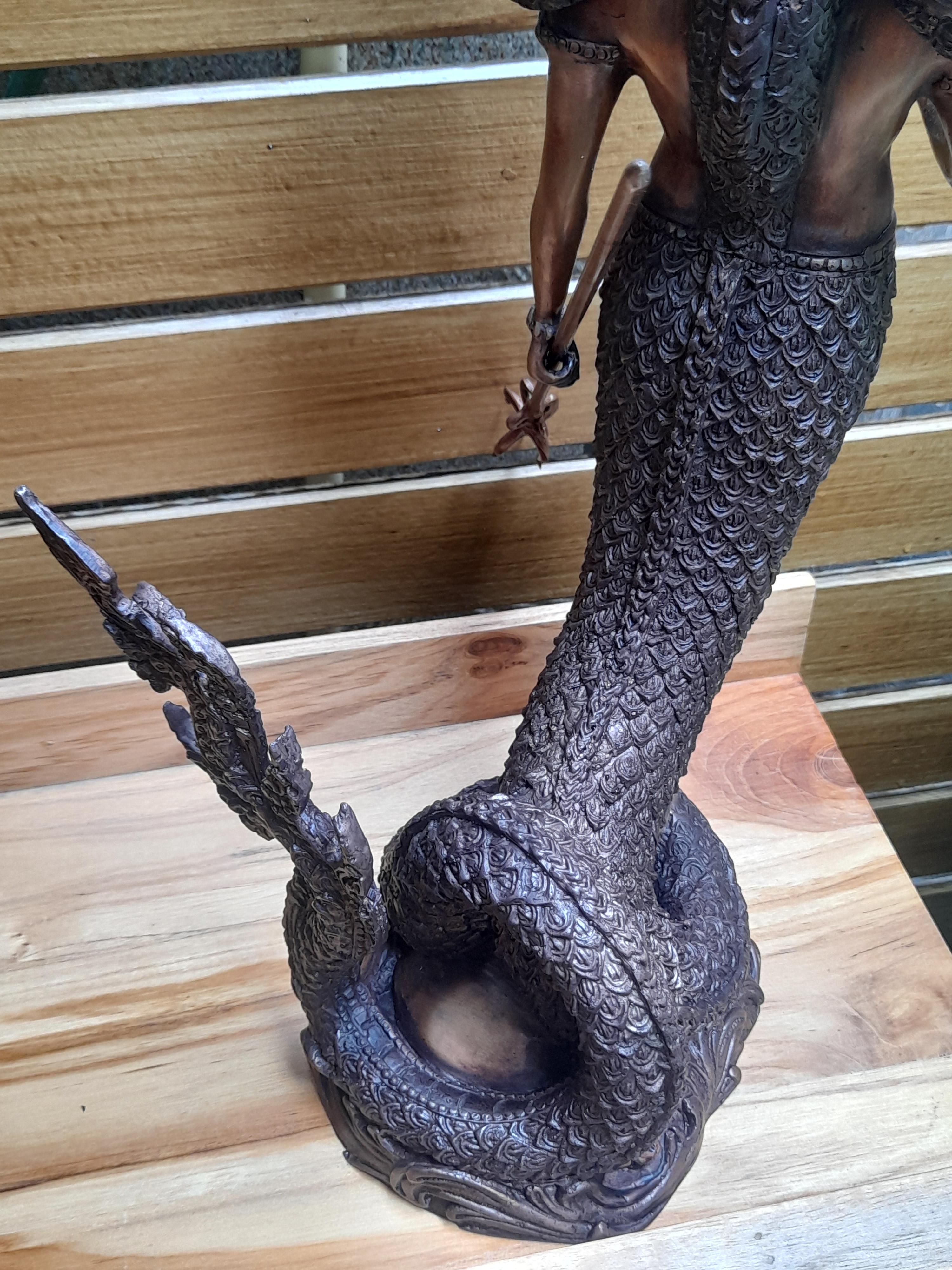 รูปหล่อ พญานาคราช ปาง ประทานพร มนุษย์ ครึ่งพญานาค นาคปรก 9หัว เศียร เนื้อทองเหลือง สีสัมฤทธิ์ (สูง22นิ้ว) (งานพรีออเดอร์สั่งทำ 2เดือน)