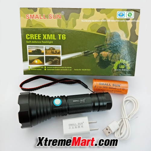 ชุดเซตไฟฉาย Small Sun ZY-752 Cree XML-2 1000LM แสงขาว 4 โหมด พร้อมแบต 26650 Flashlight (สีดำ)