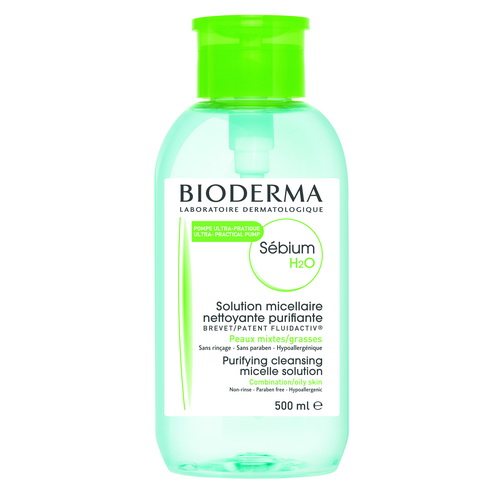 (Exp 05/20) Bioderma Sebium H2O 500mL Pump Bottle ขวดปั๊มสีเขียว ผลิตภัณฑ์ทำความสะอาดผิวหน้าและเครื่องสำอางค์สำหรับผิวมันและผิวเป็นสิว