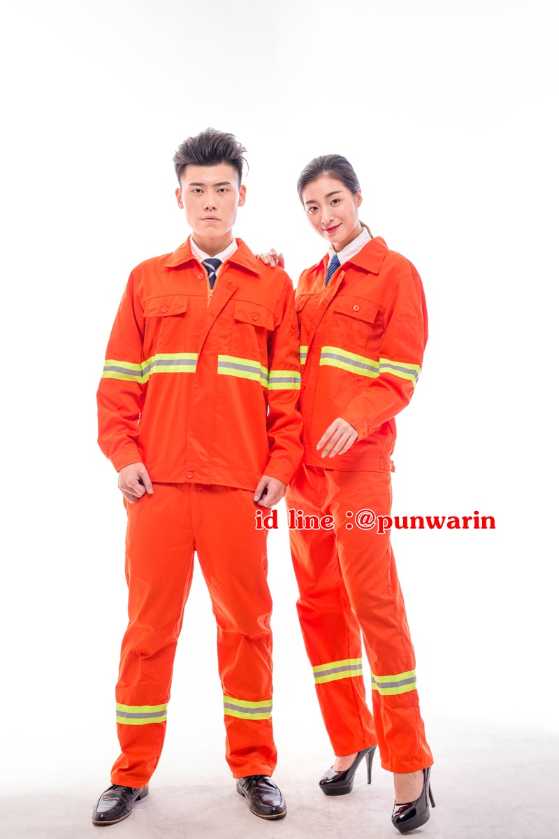 ชุดช่างก่อสร้างถนน และงานสุขาภิบาลสีส้มแขนยาวมีแถบสะท้อนแสง(ชายและหญิง) ฺB6304001 ส้ม M-4XL