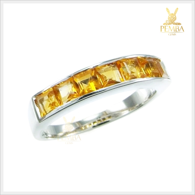 แหวนซิทริน ทรงสี่เหลี่ยม มีสไตล์ เงินแท้ ชุบทองคำขาว แหวนพลอยแท้