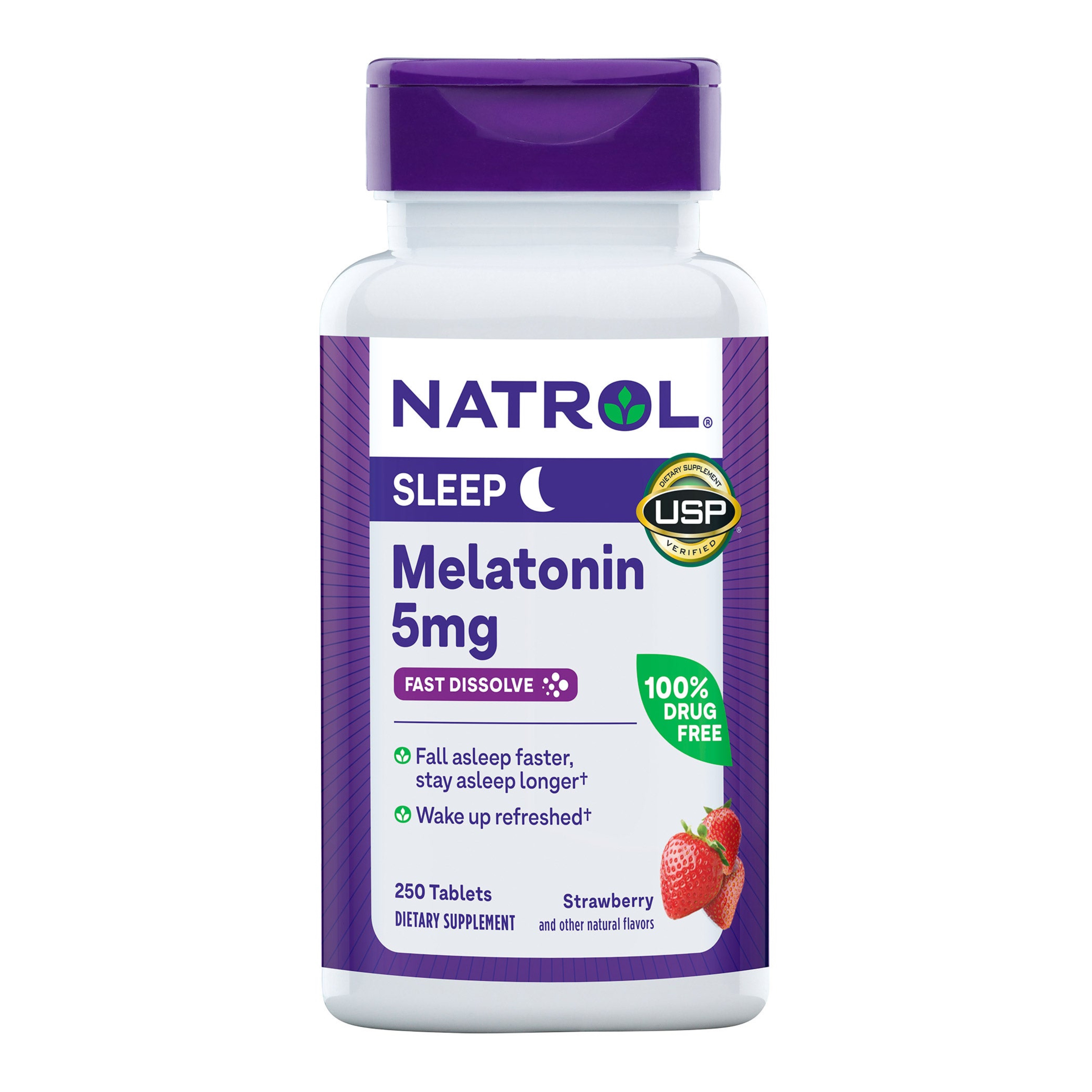 ผลิตภัณฑ์เสริมการนอนหลับแบบเม็ดอมละลายสำหรับผู้ใหญ่ NATROL Sleep Melatonin - Fast Dissolve 5mg (250 Tablets)