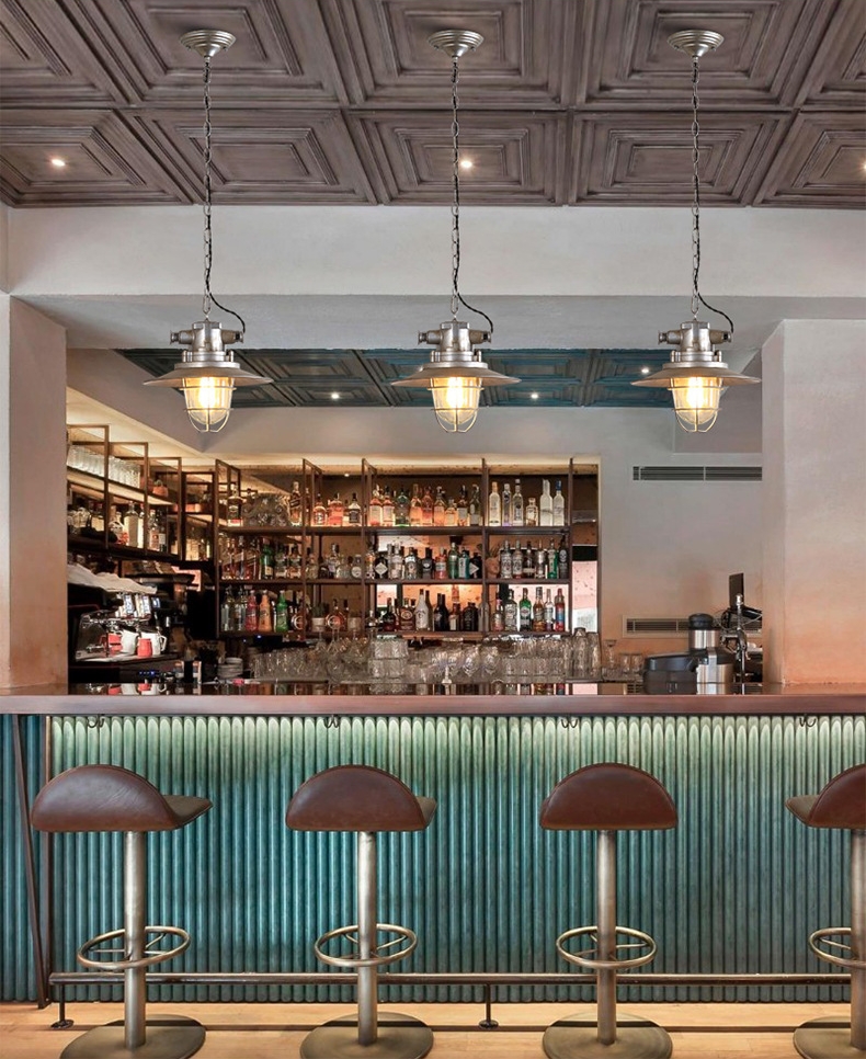 โคมไฟแขวนเพดานสไตล์อินดัสเทรียล โทนสีเงินเนื้อโลหะเก่าวินเทจ มีแก้วครอบหลอดไฟ [LKJ-155]