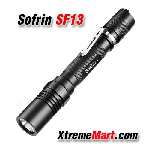 ไฟฉาย Sofrin SF13 แสงขาวอมเหลือง สว่าง 320LM 5 โหมด มีคลิบเหน็บกระเป๋าได้ (ใช้แบต AA 1.5V 2 ก้อน)