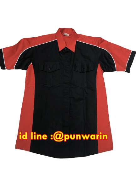 เสื้อช่างวิศวกรรมช่างไฟฟ้าอุตาสาหกรรม ช่างยนตร์แขนสั้น SM6302003 สีกรมท่าขลิปแดง S-3XL
