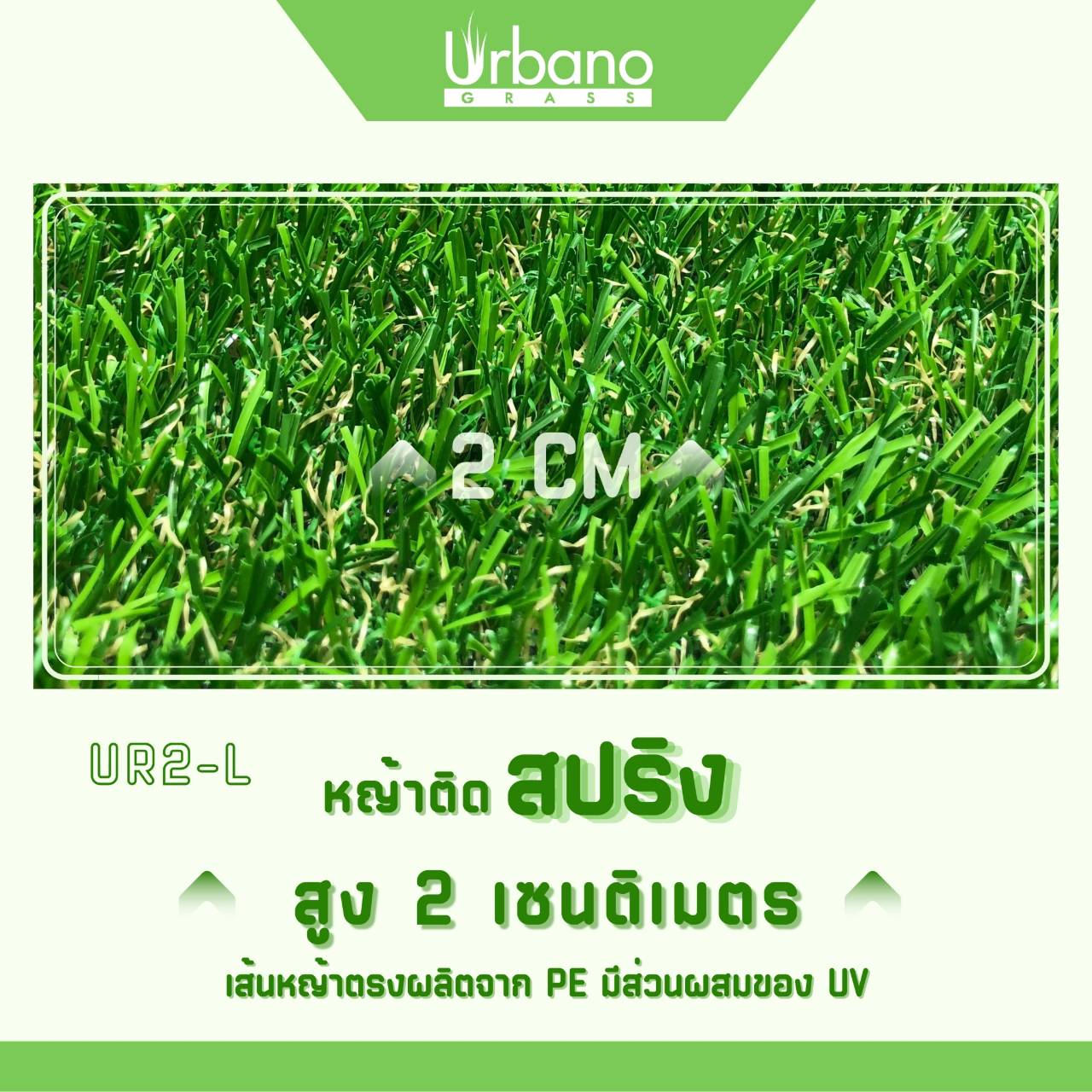 หญ้าเทียม รุ่น 2 cm.สีเขียมแซมน้ำตาล เกรดพรีเมี่ยม Urbano Grass เออบาโน่กร๊าส สำหรับแต่งสวน