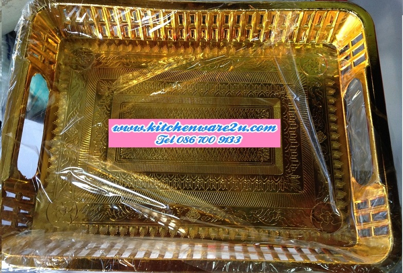 P09236 ถาดเหลี่ยม พลาสติกชุบสีทอง (12*10 นิ้ว) ราคาส่งต่อ 1 โหล:12 ใบ