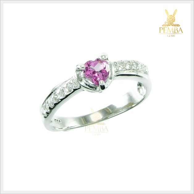 แหวนพิงค์ทัวร์มาลีนแท้ เงินแท้ ชุบทองคำขาว แหวนพลอยแท้