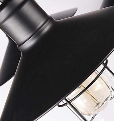 โคมไฟแขวนเพดานเหล็กดัดครอบแก้ว แบบ 5 ดวง สีดำ [MY149]