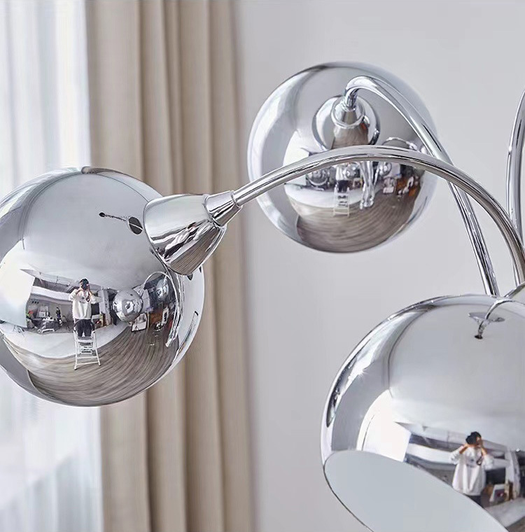 โคมไฟแขวนเพดานสีเงิน Chrome โป๊ะโคมทรงกลมเปิดปาก [HS5232]