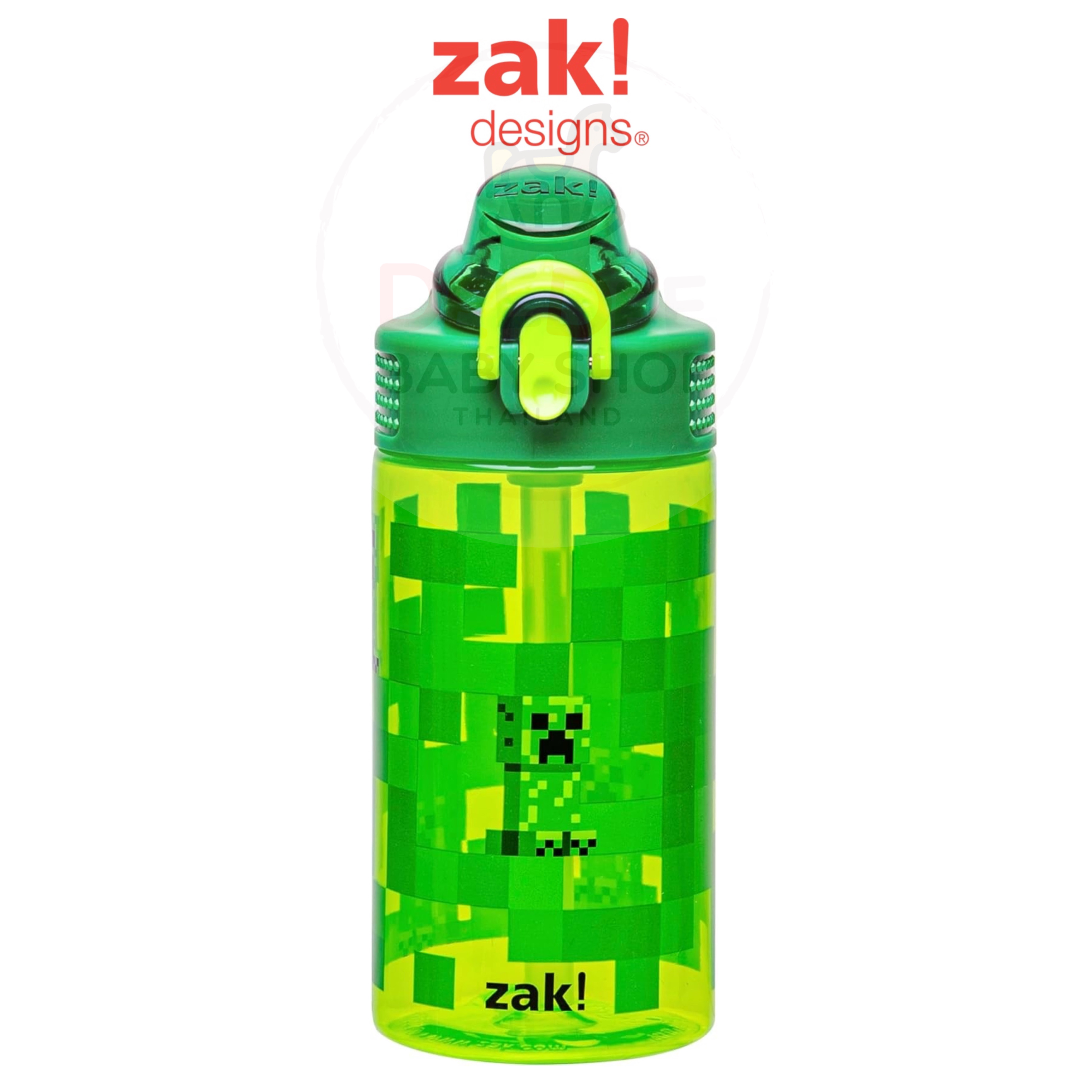 กระติกน้ำพร้อมหลอดดื่มสำหรับเด็ก Zak! Minecraft 16 Oz. Sage Covered Spout Bottle