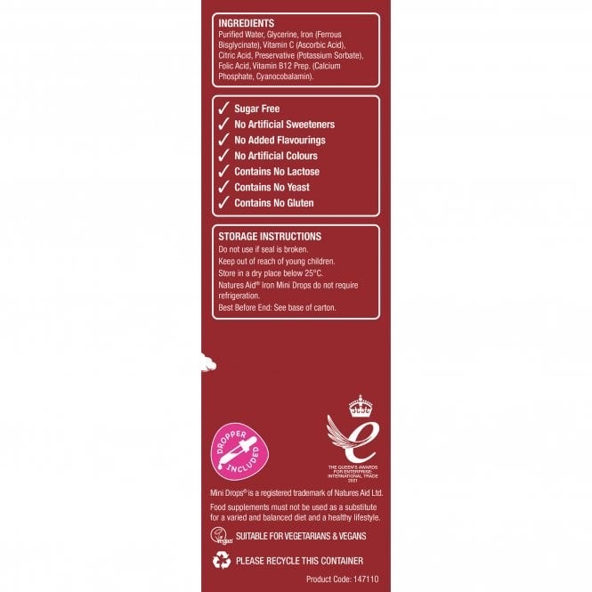 วิตามินเสริมธาตุเหล็กสำหรับเด็ก Natures Aid Mini Drops Iron